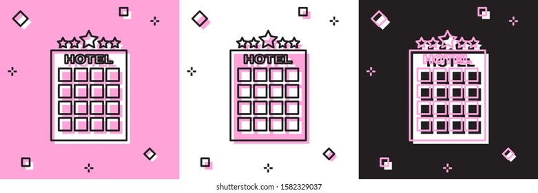 Set Hotel building icon isolated on pink and white, black background.  Vector Illustration