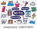 set of hotel doodle with color good for background, element design, icon, sticker, etc