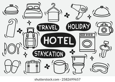 set of hotel doodle good for background, wallpaper, element design, icon, etc