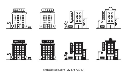 Set of Hotel icon buildings vector travel symbols for app web logo banner button icon - Vector