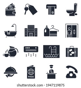 Set von Hotel Symbol. Paket mit Hoteldienstelementen, Symbol-Vorlage für Grafik- und Webdesign-Kollektion, Vektorgrafik