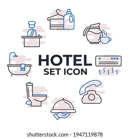 Juego de iconos del hotel. elementos de servicio hotel plantilla de símbolo de paquete para colección de diseño gráfico y web ilustración vectorial