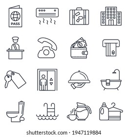 Juego de iconos del hotel. elementos de servicio hotel plantilla de símbolo de paquete para colección de diseño gráfico y web ilustración vectorial