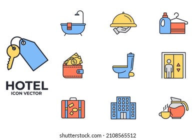 Juego de iconos del hotel. elementos de servicio hotel plantilla de símbolo de paquete para colección de diseño gráfico y web ilustración vectorial