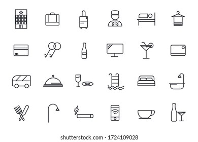 Set hotel icon template for graphic and web design collection. hotel pack symbol logo vector illustration
