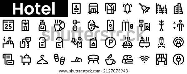 Set of hotel Icons. Black flat icon collection\
isolated on white\
Background