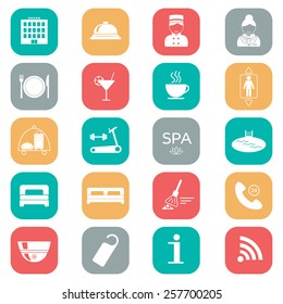 Set of hotel icons. Flat design. Silhouette. vector illustration