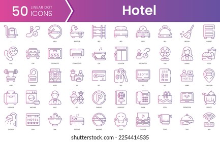 Set of hotel icons. Gradient style icon bundle. Vector Illustration