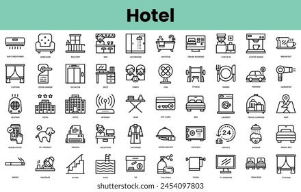 Set of hotel icons. Linear style icon bundle. Vector Illustration