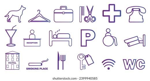 set of hotel icons. icons for public places