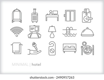 Set of hotel line icons of amenities and items guests expect to find when they stay at a hotel for vacation or business