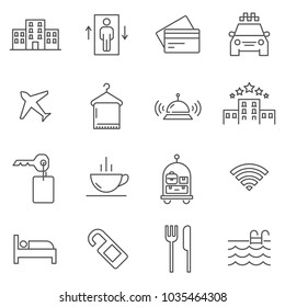 Conjunto de iconos vectoriales de línea de Hotel. Estilo de esquema