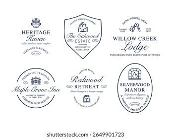 A set of hotel logos that showcase distinctive elements and aesthetics, reflecting each establishment s commitment to tradition, comfort and exceptional service in the hospitality industry.