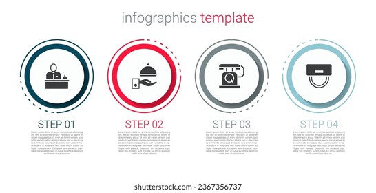 Set Hotel reception desk, Covered with tray, Telephone handset and Bellboy hat. Business infographic template. Vector