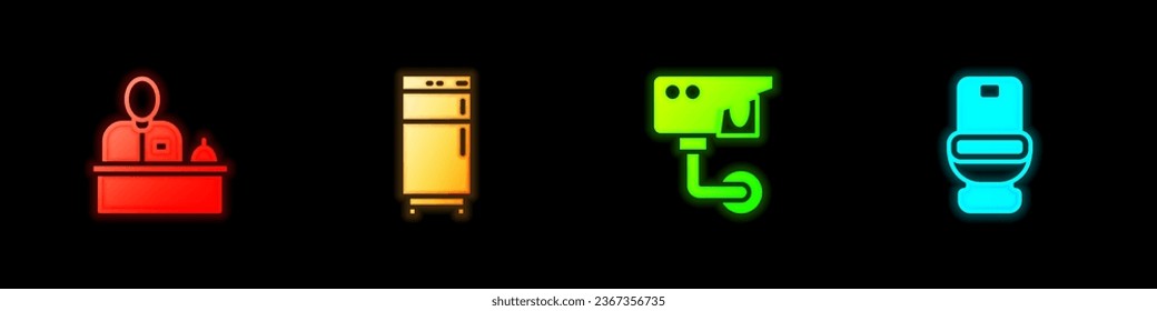 Ponga a su disposición la recepción del Hotel, el refrigerador, la cámara de seguridad y el icono del tazón del inodoro. Vector