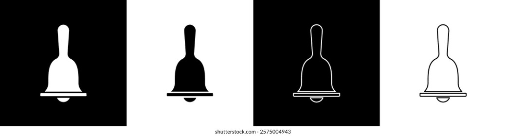 Set Hotel service bell icon isolated on black and white background. Reception bell.  Vector