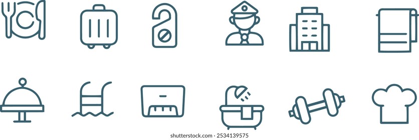 Conjunto de diseño de línea de Vector de icono de servicio de hotel 