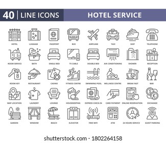 Set of hotel service vector icons in line style