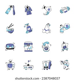 Set of Hotel Services Doodle Icons 

