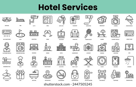 Set of hotel services icons. Linear style icon bundle. Vector Illustration