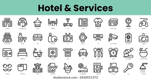 Set of hotel and services icons. Linear style icon bundle. Vector Illustration