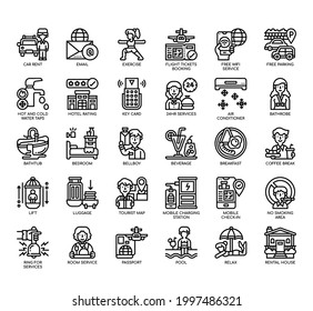 Set of Hotel Services thin line and pixel perfect icons for any web and app project. 