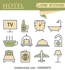 Set of hotel thin line icons