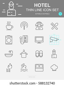 Set of  Hotel Vector Line Icons. Includes coffee, breakfast, washing, telephone and more. 50 x 50 Pixel.