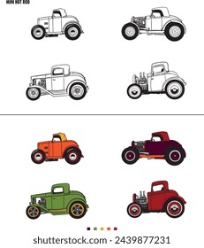 set of hotrods in lines and color