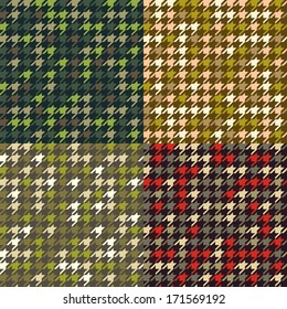 Set of houndstooth camouflage  prints. Seamless fabric patterns in military colors. EPS 10 vector illustration.