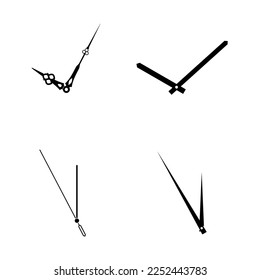 A set of hour hands of different shapes. Classic and modern. Flat vector illustration isolated on white background.