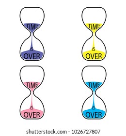 Set of hourglass with colored sand isolated on white background.