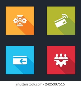 Set Hourglass and gear, Contactless payment, Cash back and Project team base icon. Vector