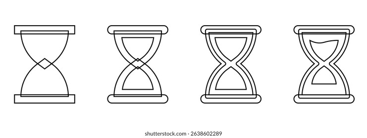 Set of hourglass icons. Loading sign. Waiting time concept, Time measurement, deadline. Vector, isolated illustration.