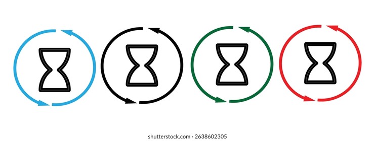 Set of hourglass icons. Loading sign. Waiting time concept, Time measurement, deadline. Vector, isolated illustration.