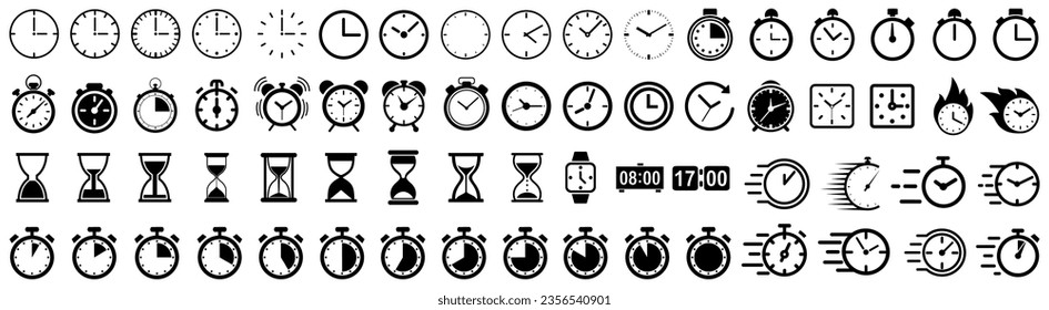 Set hourglass icons, sandglass timer, clock flat icon, time management concept, fast stopwatch line icon, urgent work, fast delivery shipping service, speed clock symbol urgency, deadline – vector