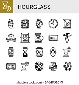 Set of hourglass icons such as Hourglass, Wristwatch, Cuckoo clock, Sundial, Table clock, Sand clock, Digital Time out, Digital watch, Timer , hourglass