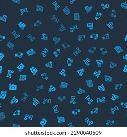 Set Hourglass setting, Bank building, Smartwatch and Photo camera on seamless pattern. Vector