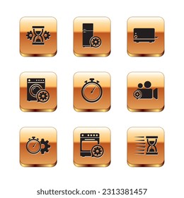 Ajuste el ajuste de vidrio de color, Gestión del tiempo, Horno, Stopwatch, Washer y Toaster. Vector