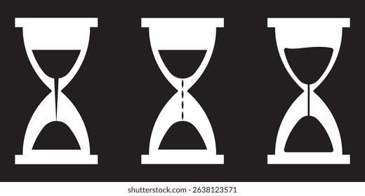 Set of hourglasses silhouette. Hand drawn hourglasses silhouette isolated on Black background. Vector illustration. EPS 10.
