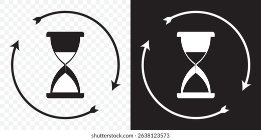Set of hourglasses silhouette. Hand drawn hourglasses silhouette isolated on Black background. Vector illustration. EPS 10.