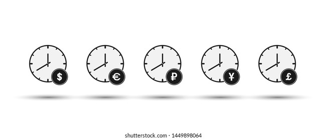 Set of hours with currency symbols. Flat simple design