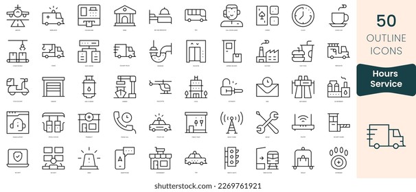 Set of hours service icons. Thin linear style icons Pack. Vector Illustration