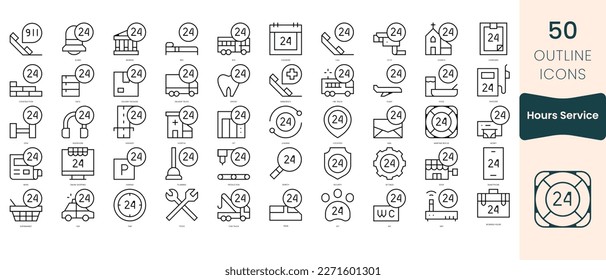 Set of hours service icons. Thin linear style icons Pack. Vector Illustration