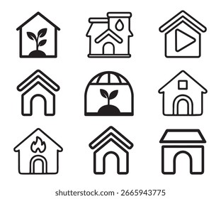 Conjunto de casa vetor de silhueta preto em fundo branco. conjunto de casa ícones vetor. home ícone conjunto vetor. casa ícones conjunto
