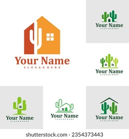 Set of House Cactus logo design Template. Creative Cactus logo vector illustration.