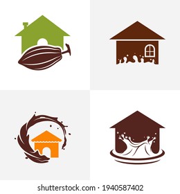 Conjunto de imágenes vectoriales de diseño del logotipo de House Chocolate, plantilla de concepto de diseño del logotipo de Creative Chocolate, iconos de símbolos