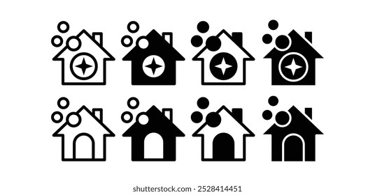 set of house cleaning icon symbol sign vector design illustration simple black white color collection