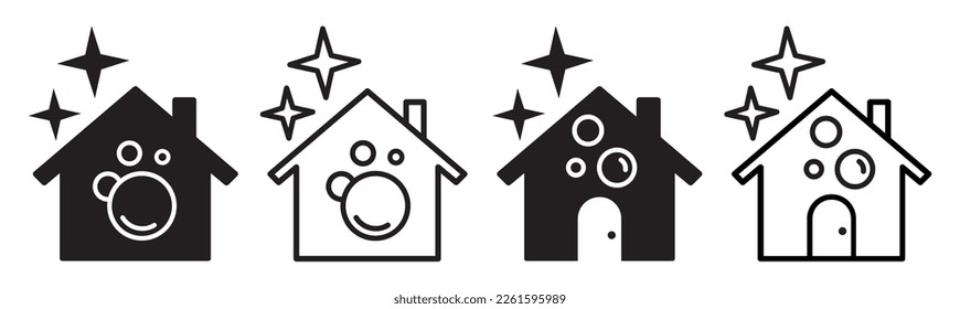 Set of house cleaning icons. Clean house, cleaning company, housekeep, shine, cleaner. House cleanup service, sanitizing, disinfecting, hygiene, cleanliness. Vector.