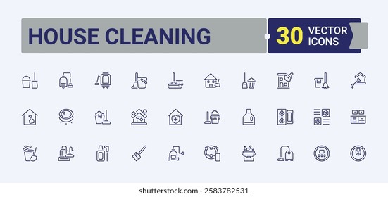 Set of House Cleaning line icons. Contains related to laundry, 16n, sanitary, floor, household, dirt and more. Sign and Symbol. Editable stroke. Vector illustration.